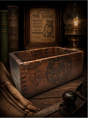 Antique Bulldog Toe Calks Wooden Advertising Box Primitive Farmhouse Rustic Indu